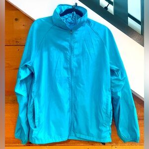 The North Face Size Large Packable Lightweight Turquoise Windbreaker Jacket Hood